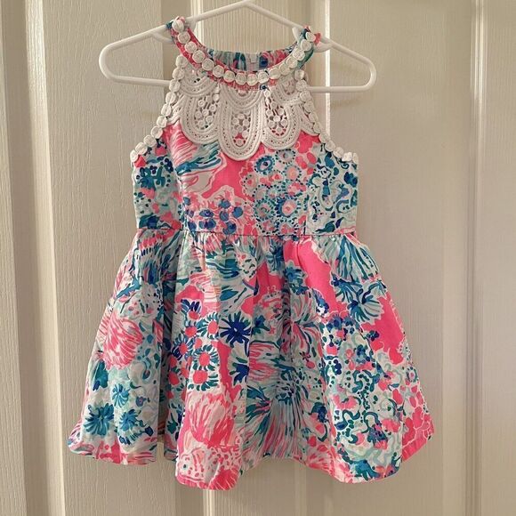 Lilly Pulitzer Gypsea Kinley Dress Neon Pink Girls Size 2 - Picture 1 of 11